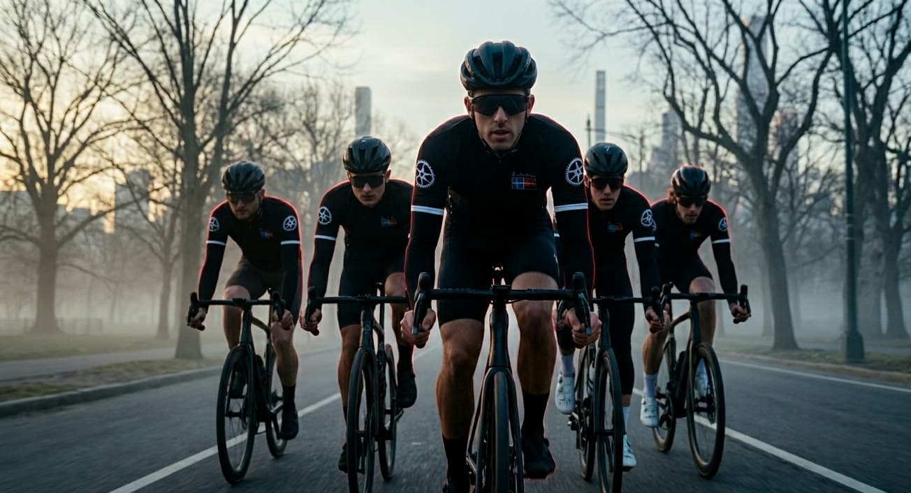 Empire Bikes Back riders in a paceline at dawn in Central Park